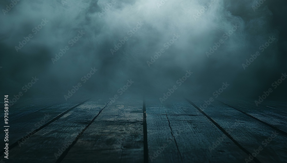Fog In Darkness. Smoke And Mist On creepy wooden black Table. Abstract And Defocused Halloween Backdrop, copyspace Fog In Darkness. Smoke And Mist On creepy wooden black Table. Abstract And Defocused Halloween Backdrop, copyspace