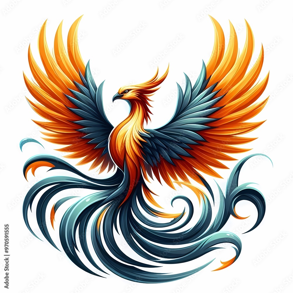 Obraz premium Beautiful Fire Phoenix bird flying vector illustration isolated on a white background