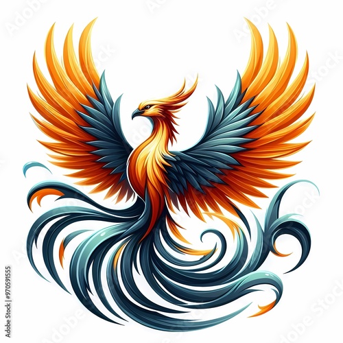 Beautiful Fire Phoenix bird flying vector illustration isolated on a white background