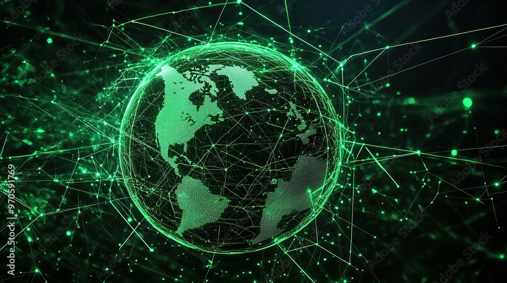 Digital globe with green networking lines Digital globe with green networking lines