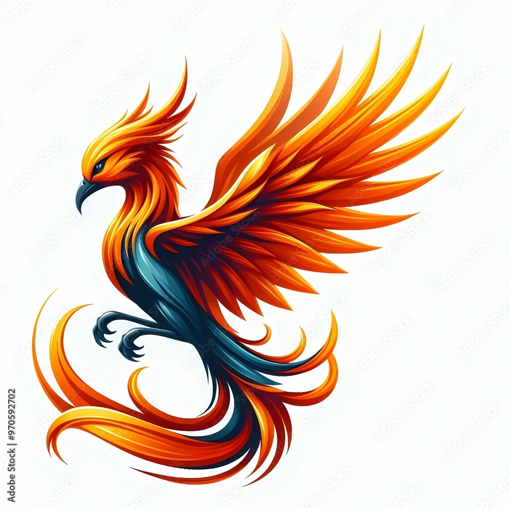 Beautiful Fire Phoenix bird flying vector illustration isolated on a white background Beautiful Fire Phoenix bird flying vector illustration isolated on a white background