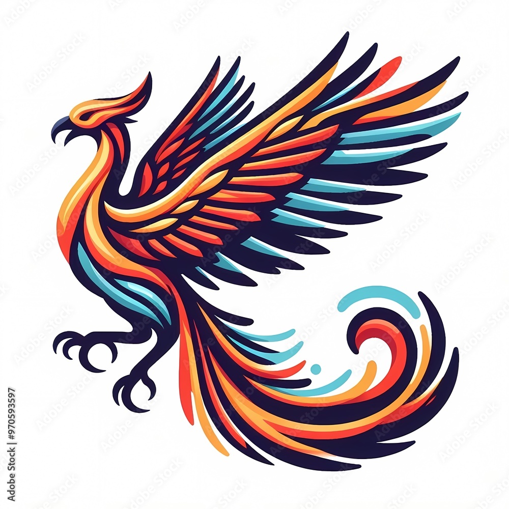 Beautiful Fire Phoenix bird flying vector illustration isolated on a white background