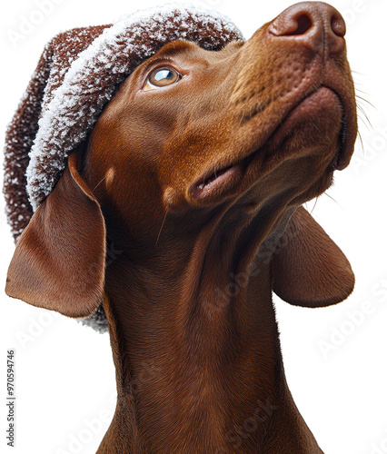 Christmas Dog in Winter Hat Isolated on Transparent Background