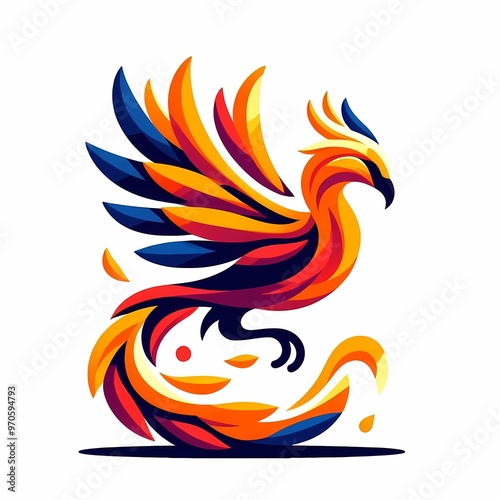 Beautiful Fire Phoenix bird flying vector illustration isolated on a white background