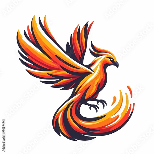 Beautiful Fire Phoenix bird flying vector illustration isolated on a white background