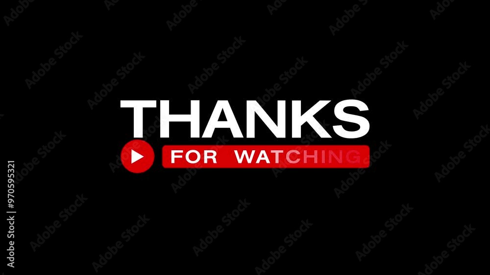 Video animation of a text animation of Thanks for watching on a black background. Animation for the end of a video. - Alpha channel - Seamless loop - Suitable for video blog. 
