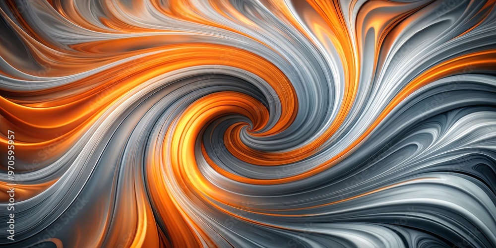 Obraz premium Swirling abstract patterns in steel gray and tangerine with soft focus on backdrop