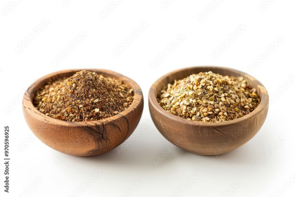 A fresh Za'atar and Za'atar Power isolated on white A fresh Za'atar and Za'atar Power isolated on white