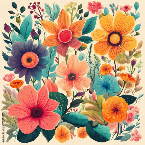 Wallpaper Mural colorful flower illustration background Torontodigital.ca
