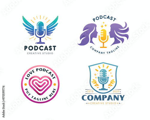 Set colorful gradient podcast logo template for business company