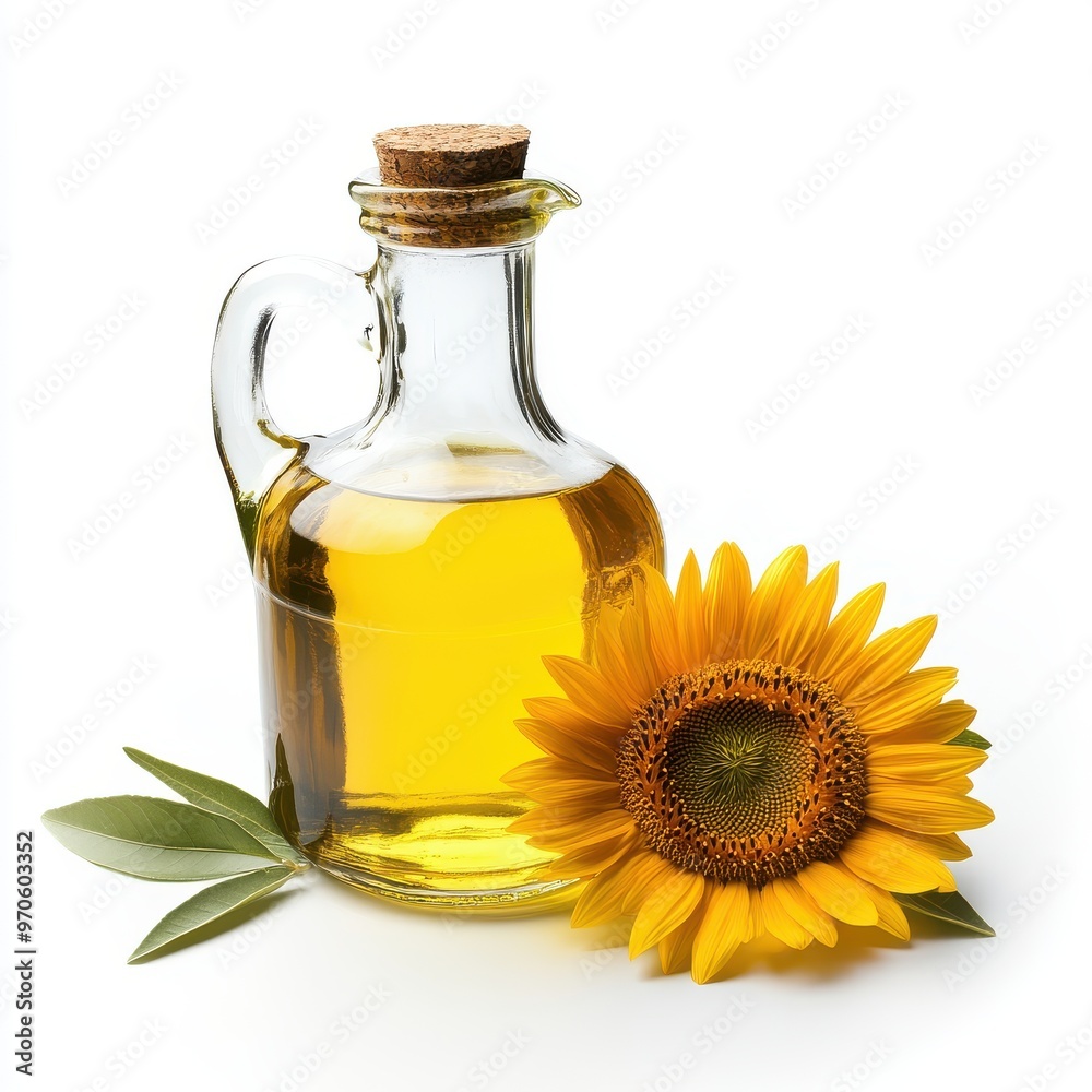 Cold-Pressed Sunflower Oil on white background