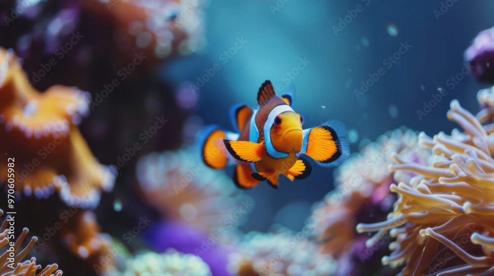 Clown Fish Swimming in Aquariumt Clown Fish Swimming in Aquariumt