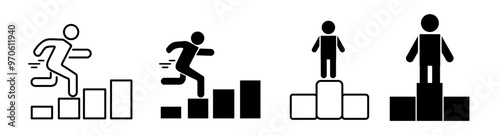 People running up stairs silhouette icon. Vector.