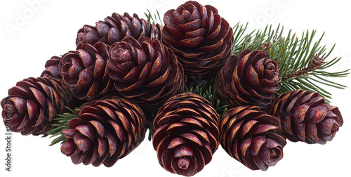 Cluster of Pine Cones with Greenery on Transparent Background