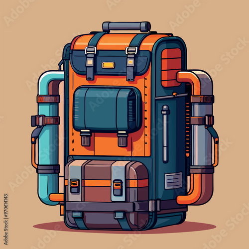 Adobe Illustrator Artwork Illustrate a modular backpack that can be customized with different compartments and pouches.