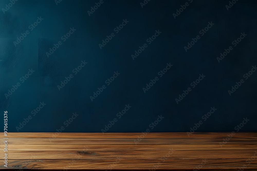 Dark blue background for copy space and wooden table Dark blue background for copy space and wooden table