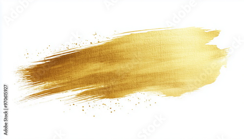 Textured gold paint marks painted with a brush on a white background.