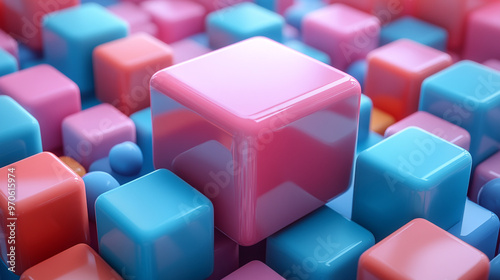 Colorful abstract cubes in pink and blue create a vibrant and playful background, perfect for modern design and artistic projects.