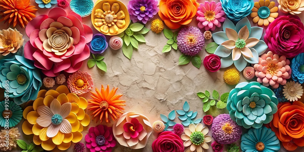 Vibrant paper flower mosaic with soft lighting on a textured backdrop Vibrant paper flower mosaic with soft lighting on a textured backdrop