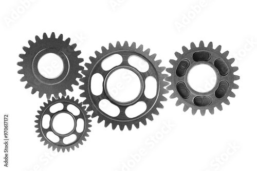 Metal gear isolated on white background for engine car and bike, teamwork business concept.