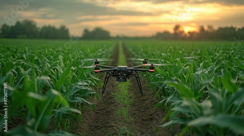 drone flights to spray fertilizer on corn fields