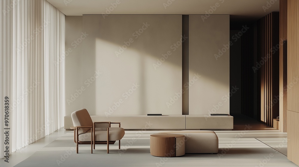 Fototapeta premium A modern and spacious living room with a minimalist design. 
