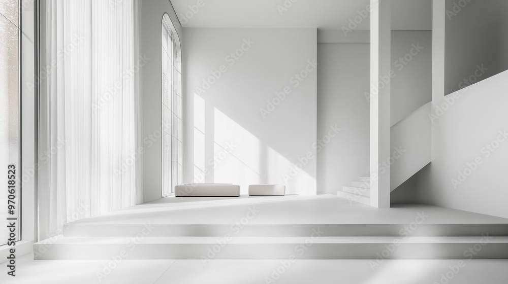 Fototapeta premium A staircase in the living room with a minimalist aesthetic. 