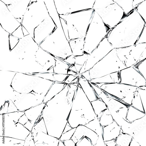 broken glass on transparent background, Shattered glass on transparent background, Cracked Glass overlay effect. 