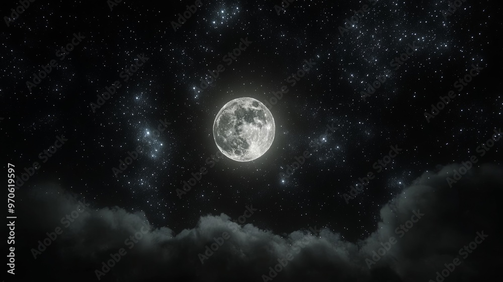 Fototapeta premium 満月の輝く夜空