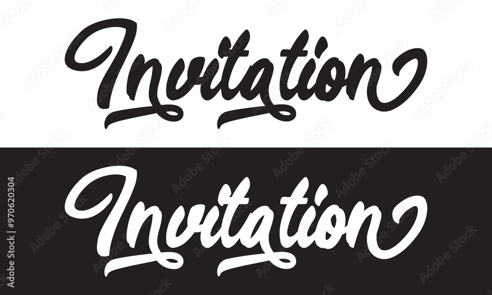 Handwritten modern brush calligraphy Invitation isolated on white and black background. Vector illustration. EPS 10 Handwritten modern brush calligraphy Invitation isolated on white and black background. Vector illustration. EPS 10