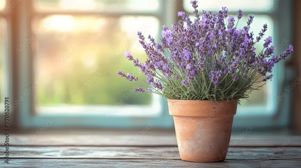 Lavender in Pot by Window. Lavender in Pot by Window.