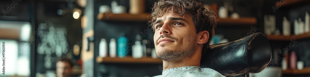 Obraz premium Man getting precise haircut in upscale salon with modern decor