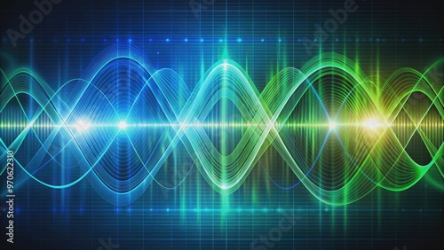 Abstract technology background with blue and green sine waves and oscillograms, abstract, technology