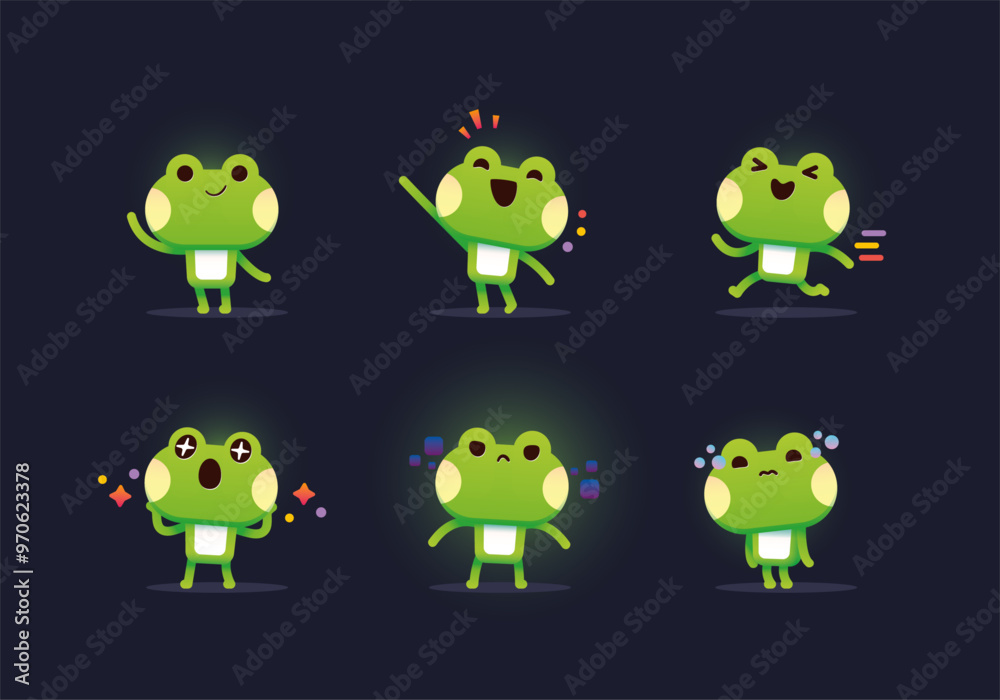 set of cute Animal cartoon frog mascot character