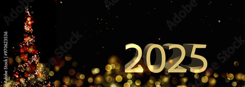 2025 written in golden figures in the night on a illuminated ground by blur l...