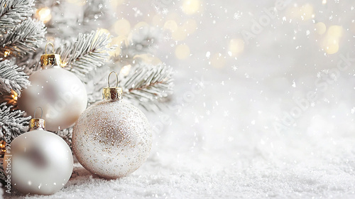 festive celebrate christmas eve background concept banner of xmas decorate ball and snow flake christmas tree white colour scheme mock up template seasonal design