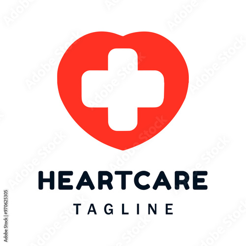 Illustration of a Red Heart with a Medical symbol plus sign in the center. Vector Symbol Design