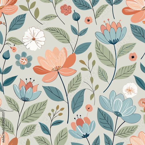 Adobe Illustrator Artwork Simple floral pattern featuring a repeating motif of delicate flowers and leaves.