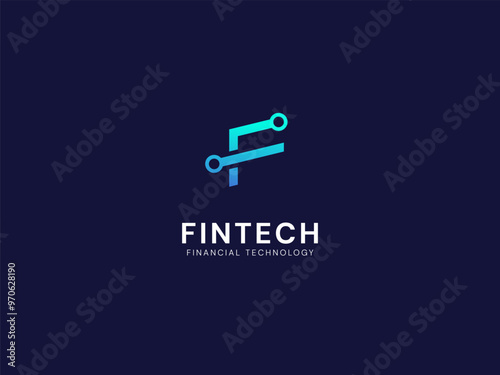 FinTech Financial Technology with letter F network lines technology Analysis logo vector design concept. Letter f logotype symbol for digital finance, ui, technology, investment, business, website.
