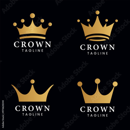 Collection of Royal Elegant Gold Crown Logo and Luxurious Majestic Design on Black Background