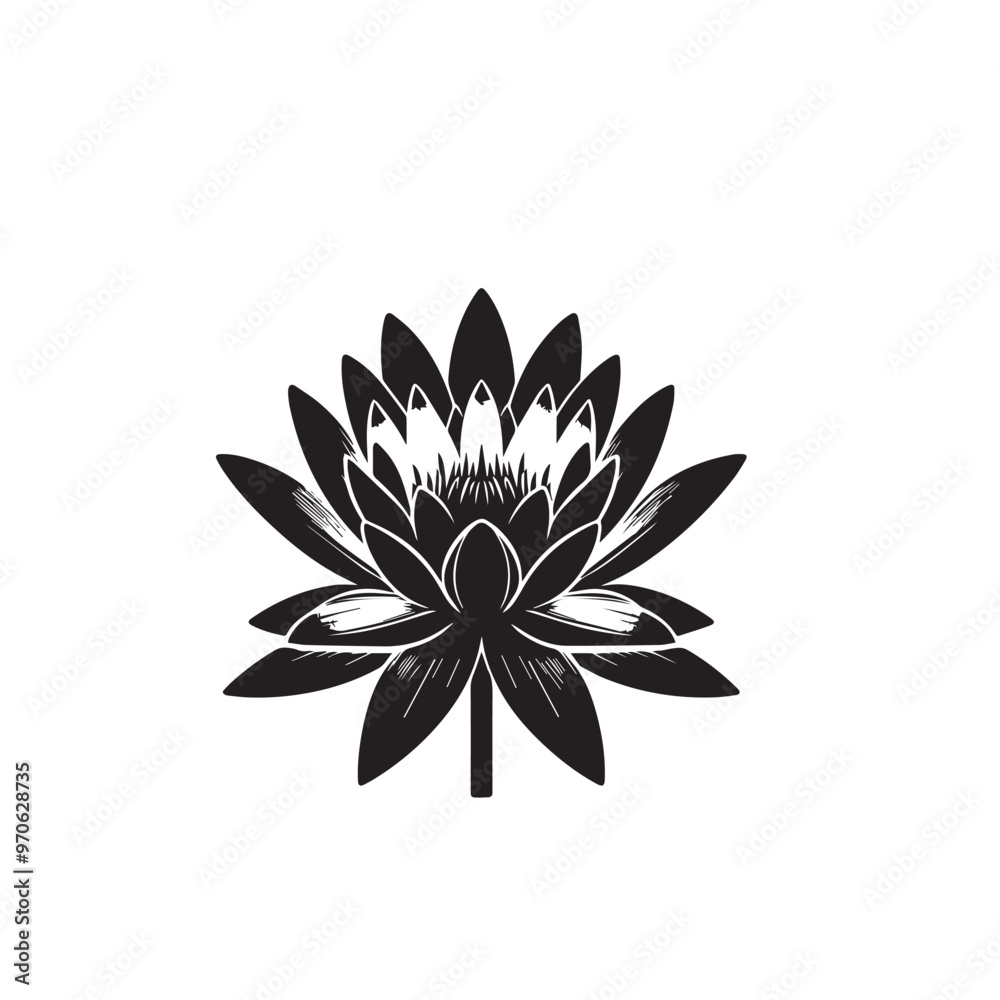Waterlily vector design. Waterlily logo, icon design. Waterlily vector illustration black and white. Waterlily vector design. Waterlily logo, icon design. Waterlily vector illustration black and white.
