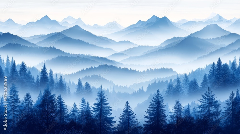 Blue Mountains Foggy Forest Landscape Tranquil Nature Scene Blue Mountains Foggy Forest Landscape Tranquil Nature Scene