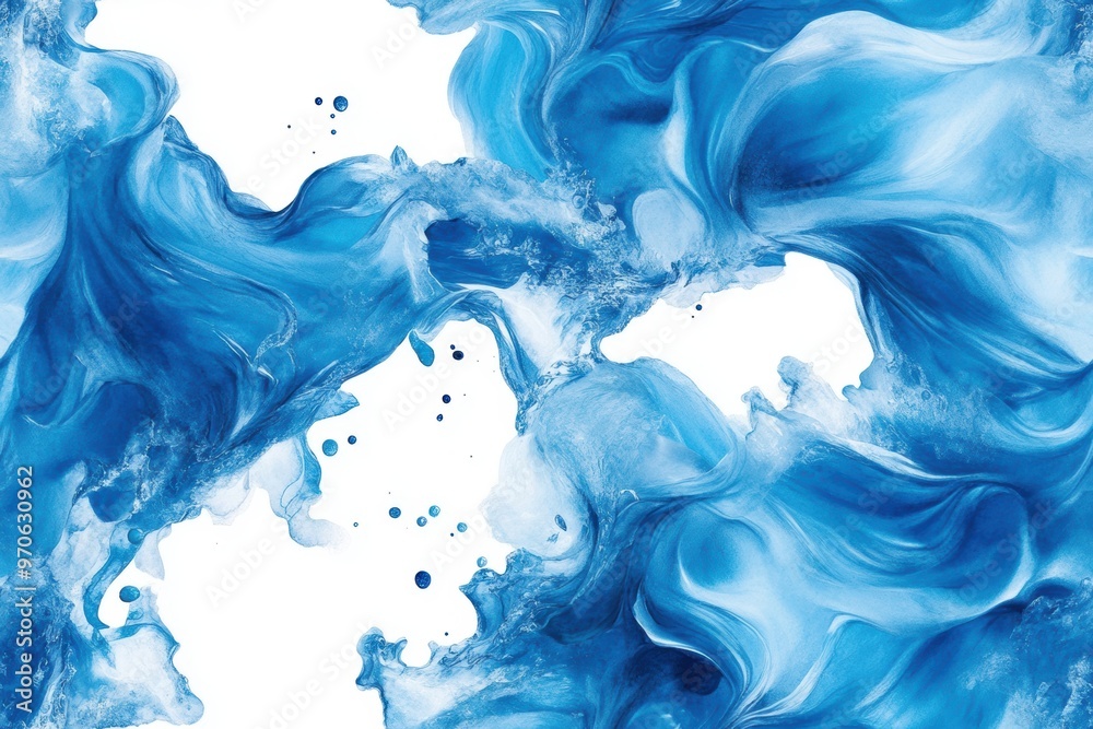 Fototapeta premium Blue boho tribal waves in a fluid pattern, illustrated in watercolor style and seamlessly rendered on a white background. 