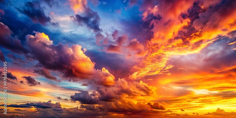 Vibrant sunset clouds in an array of stunning colors above the horizon Vibrant sunset clouds in an array of stunning colors above the horizon