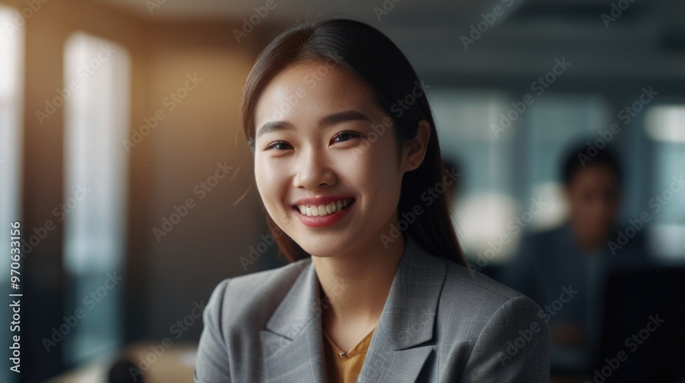 Happy young Asian woman in the office Happy young Asian woman in the office
