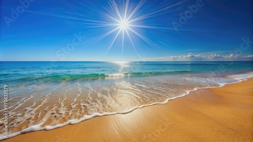 Summer vibes at the beach, with warm sand, clear blue sky, and sparkling water, summer, beach, sea, ocean, vacation, travel photo