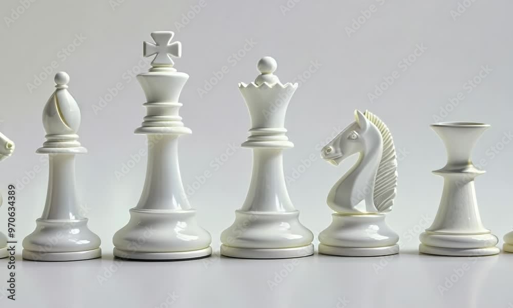White chess pieces on white background, Video White chess pieces on white background, Video