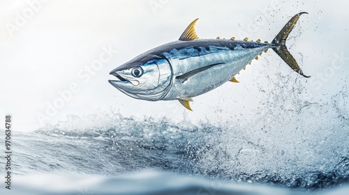 Wallpaper Mural High-impact shot of a tuna fish jumping out of the water, set against a white background for dramatic effect Torontodigital.ca