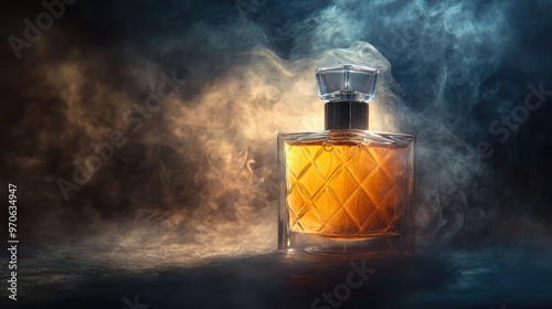 High-resolution image of a perfume spray with dark backdrop, capturing the essence of luxury and elegance.