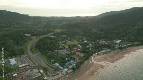 Beautiful Drone View Sunset, At Telok Melano White Sandy Beach, Kuching,Sarawak photo